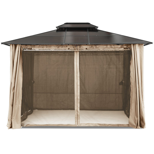 10x10/10x12 Hardtop Patio Double Roof Outdoor Aluminum Gazebo with Curtains and Netting
