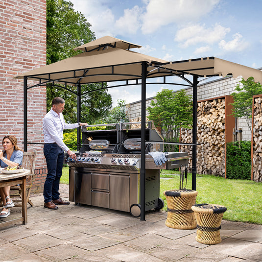 11x5 Grill Gazebo with Extra Side Awning Outdoor BBQ Gazebo with 2 LED Lights