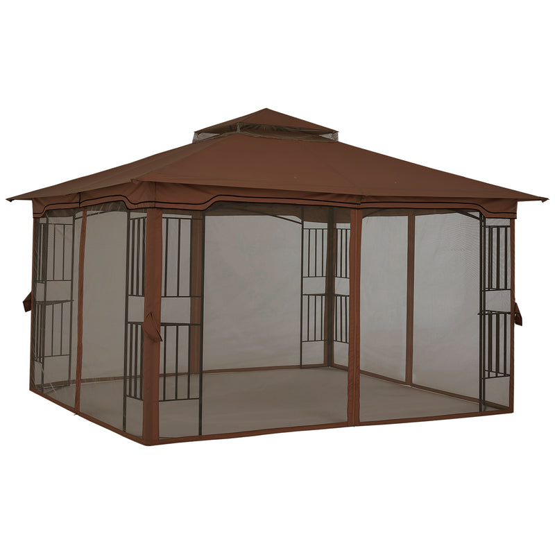 Load image into Gallery viewer, 11x11/13x11 Patio Outdoor Gazebo with Netting Screen Walls and Corner Shelf Design
