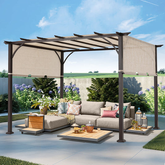 10x12 Outdoor Pergola Retractable Sun Shade Canopy Patio  Gazebo