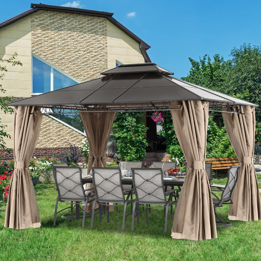 MASTERCANOPY Hardtop Patio Gazebo Double Roof Outdoor Aluminum Gazebos for Patio with Curtains and Mosquito Netting