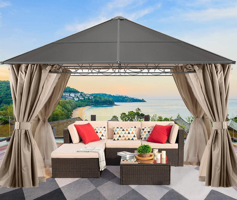 Load image into Gallery viewer, 10x10/10x12 Outdoor Hardtop Aluminum Patio Gazebo with Mosquito Netting Screen Walls Curtain
