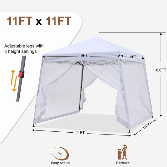 Leisure Sports 8x8/10x10/11x11 Pop Up Stable Canopy Tent with Mosquito Netting