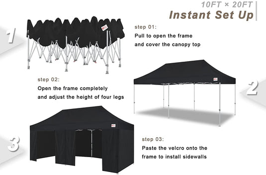Premium+Series Heavy Duty Pop Up 10x10/10x20 Instant Canopy with Sidewalls