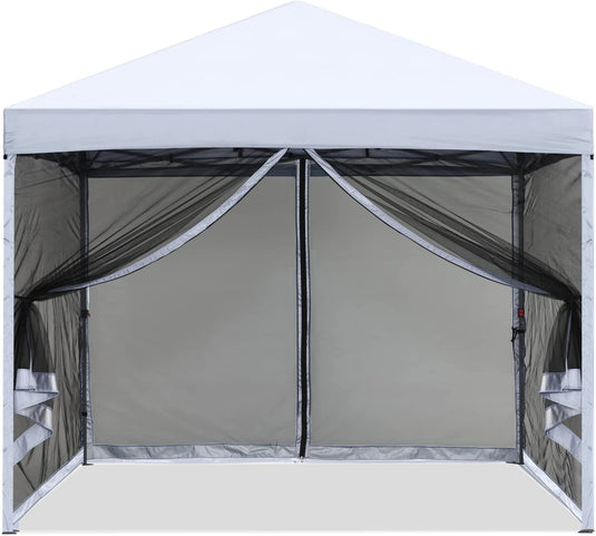 10x10 Pop-Up Easy Setup Outdoor Canopy with Netting Screen Walls (White)