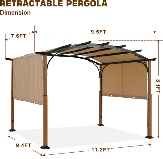 10x10/10x12 Outdoor Retractable Pergola Canopy Patio Metal Garden Gazebo