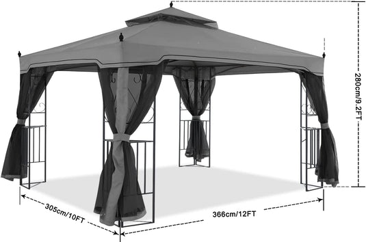 10x10/10x12/11x11/11x13 Patio Outdoor Gazebo with Netting Screen Walls and Corner Shelf Design