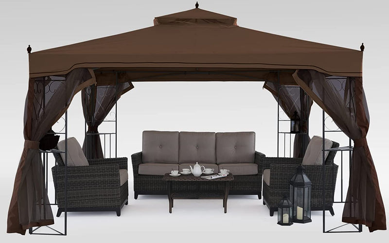 Load image into Gallery viewer, 10x10/10x12/11x11/11x13 Patio Outdoor Gazebo with Netting Screen Walls and Corner Shelf Design
