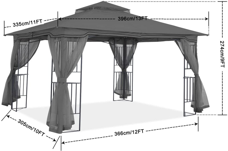 Load image into Gallery viewer, 10x10/10x12/11x11/11x13 Patio Outdoor Gazebo with Netting Screen Walls and Corner Shelf Design
