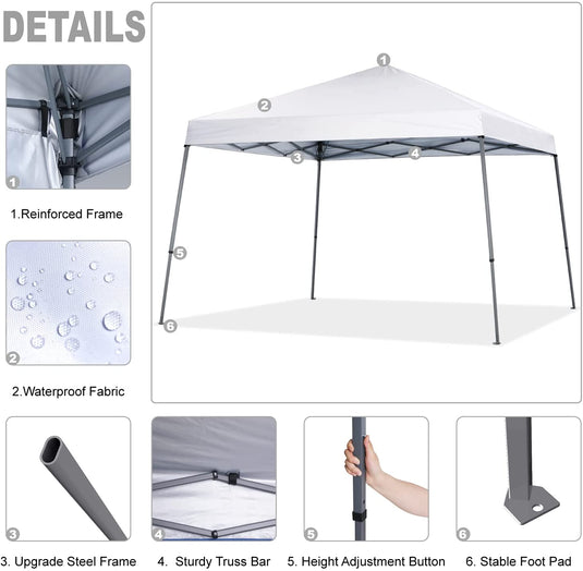 Leisure Sports 8x8/10x10/12x12 Portable Pop Up Canopy Tent with Large Base