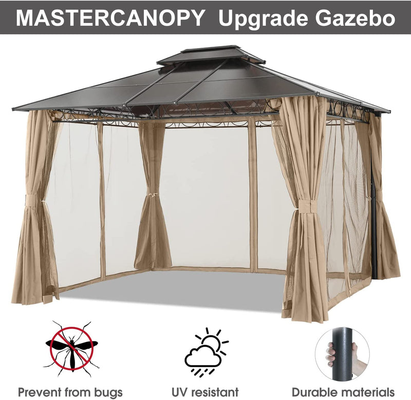 Load image into Gallery viewer, 10x10/10x12 Hardtop Patio Double Roof Outdoor Aluminum Gazebo with Curtains and Mosquito Netting
