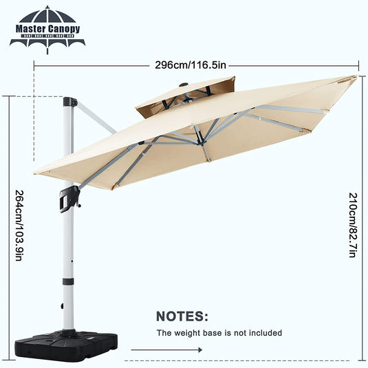 MASTERCANOPY Cantilever Patio umbrella  Square Hanging with Double Layer Canopy