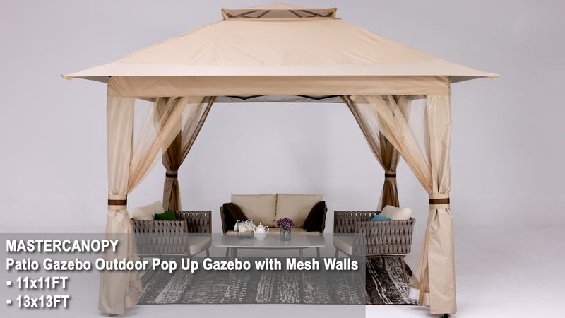 Load and play video in Gallery viewer, 11x11/13x13 Patio Gazebo Outdoor Pop Up Gazebo with Mesh Walls
