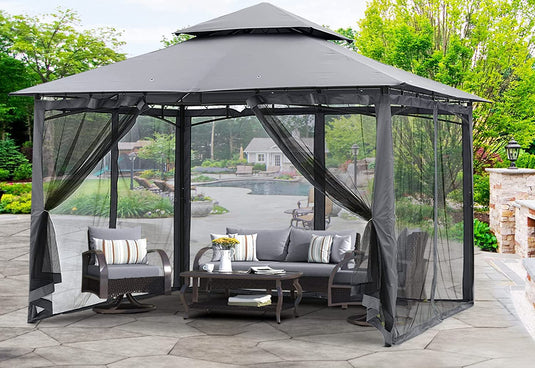 8x8/10x10/10x12 Outdoor Garden Patio Gazebo with Stable Steel Farme and Netting Walls