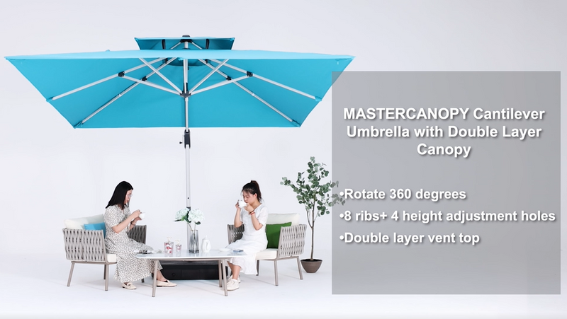 Load and play video in Gallery viewer, MASTERCANOPY Cantilever Patio Umbrella  Square Hanging with Double Layer Top
