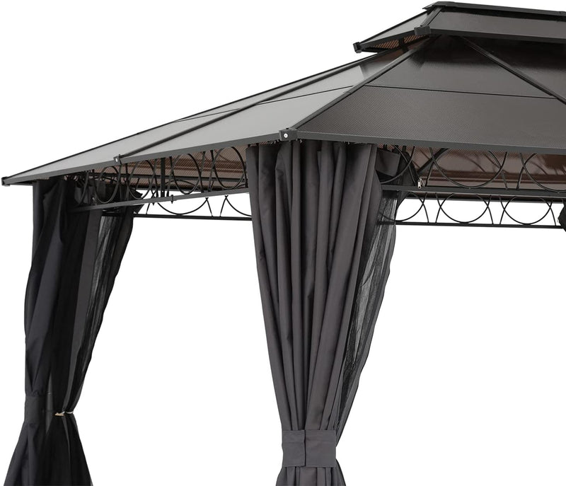 Load image into Gallery viewer, 10x10/10x12 Hardtop Patio Double Roof Outdoor Aluminum Gazebo with Curtains and Mosquito Netting
