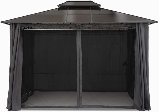 10x10/10x12 Hardtop Patio Double Roof Outdoor Aluminum Gazebo with Curtains and Mosquito Netting